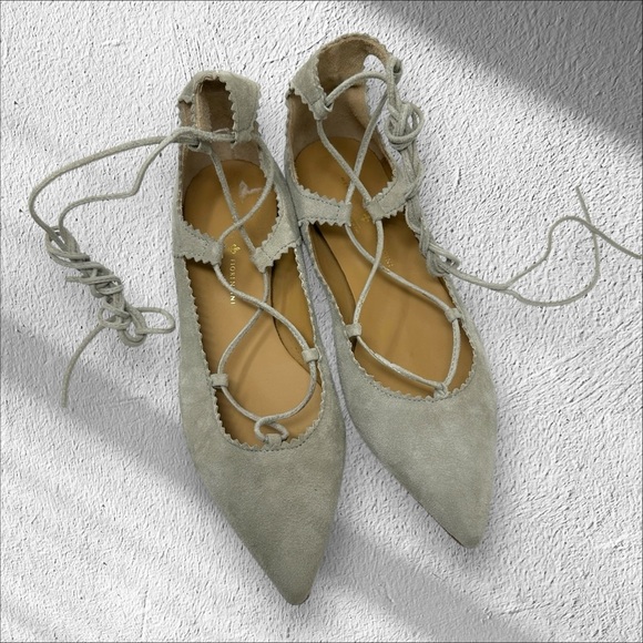 Mercanti Fiorentini Made In Italy Suede Lace Up Gray Ballet Flats Size 6 Neutral - Picture 1 of 11